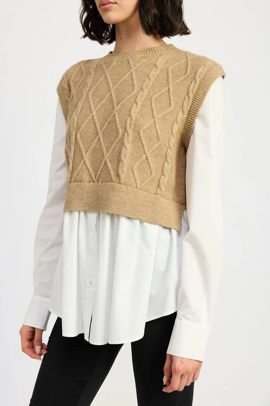 Vera | CABLE TWO FER SWEATER TOP - Image 2