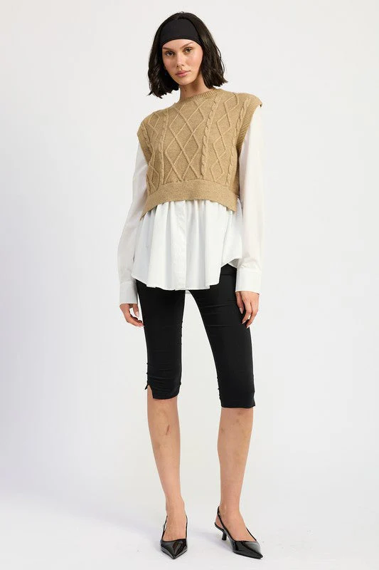 Vera | CABLE TWO FER SWEATER TOP - Image 3