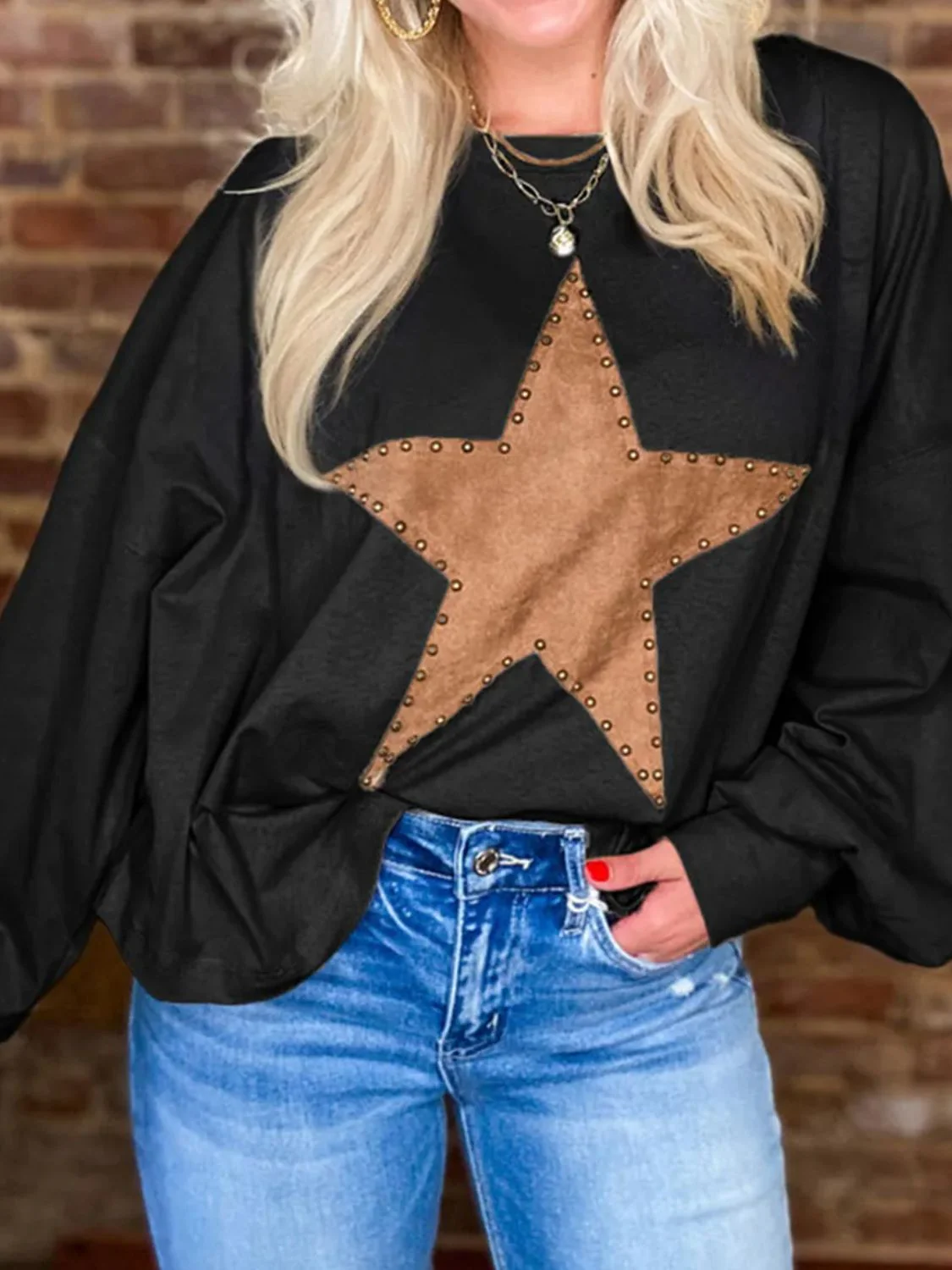 Vera | Long-sleeved blouse with a star crew neck - Image 7