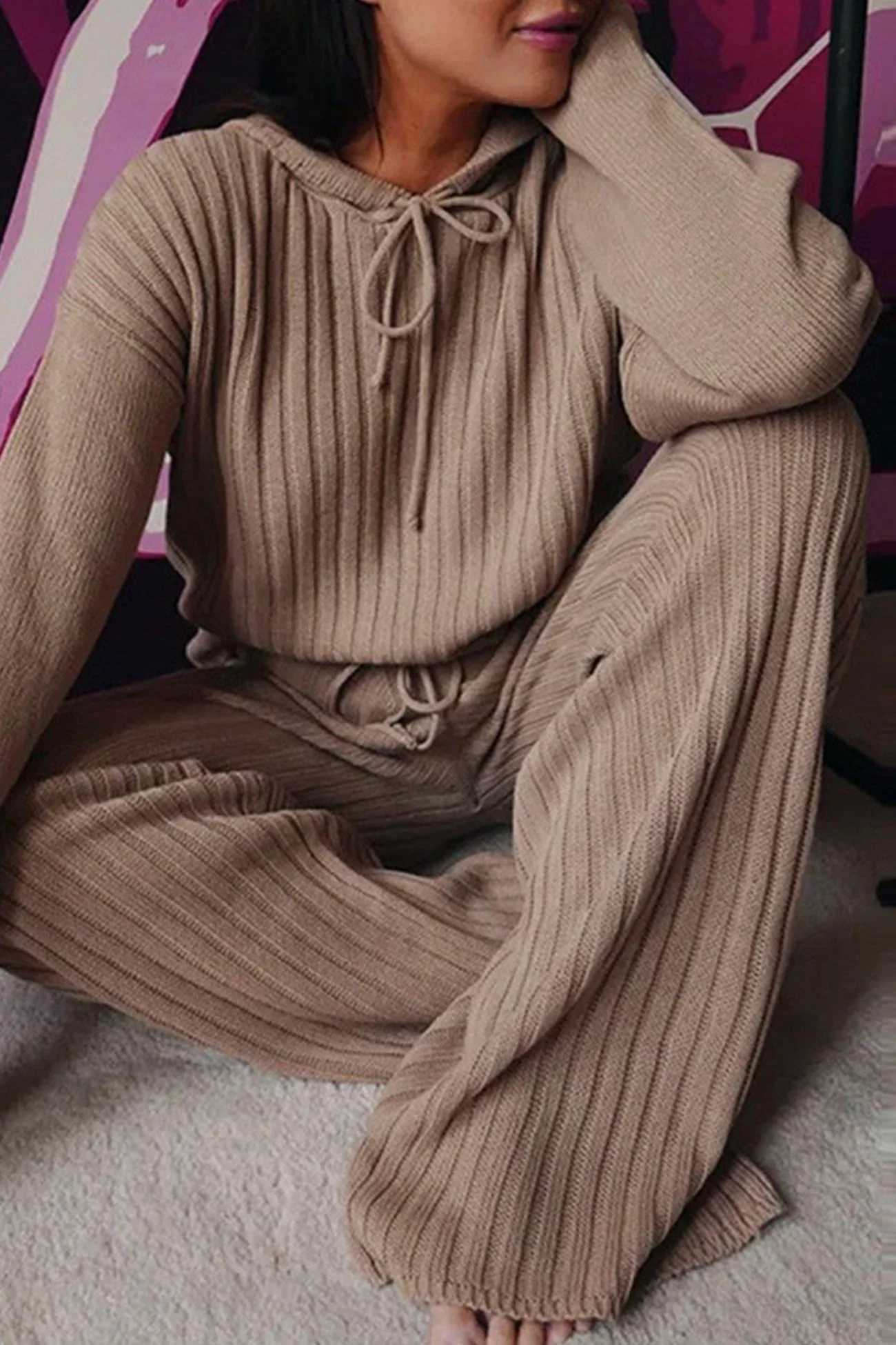 Verónica | Long pants set with a ribbed hoodie and drawstring - Image 2