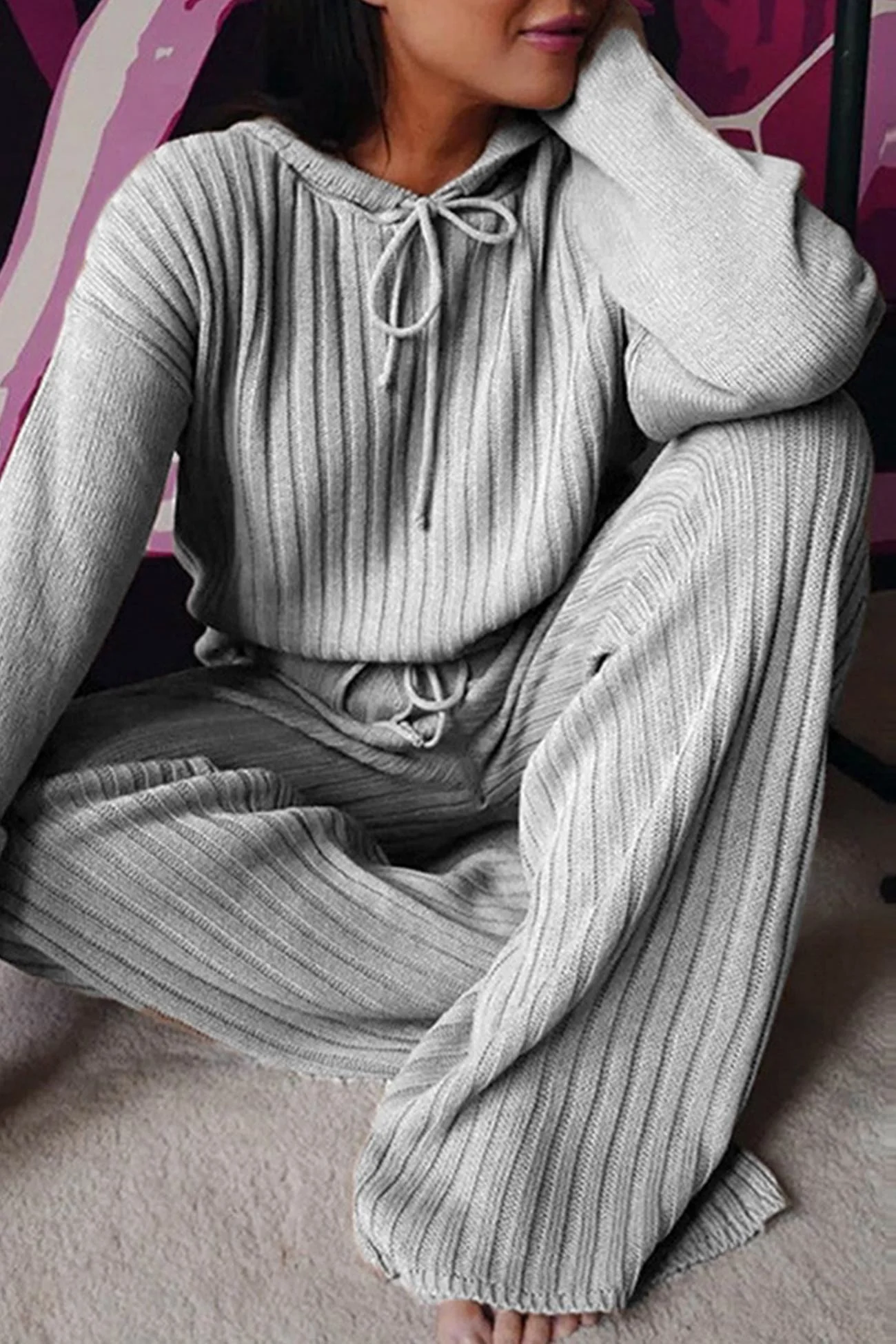 Verónica | Long pants set with a ribbed hoodie and drawstring - Image 5