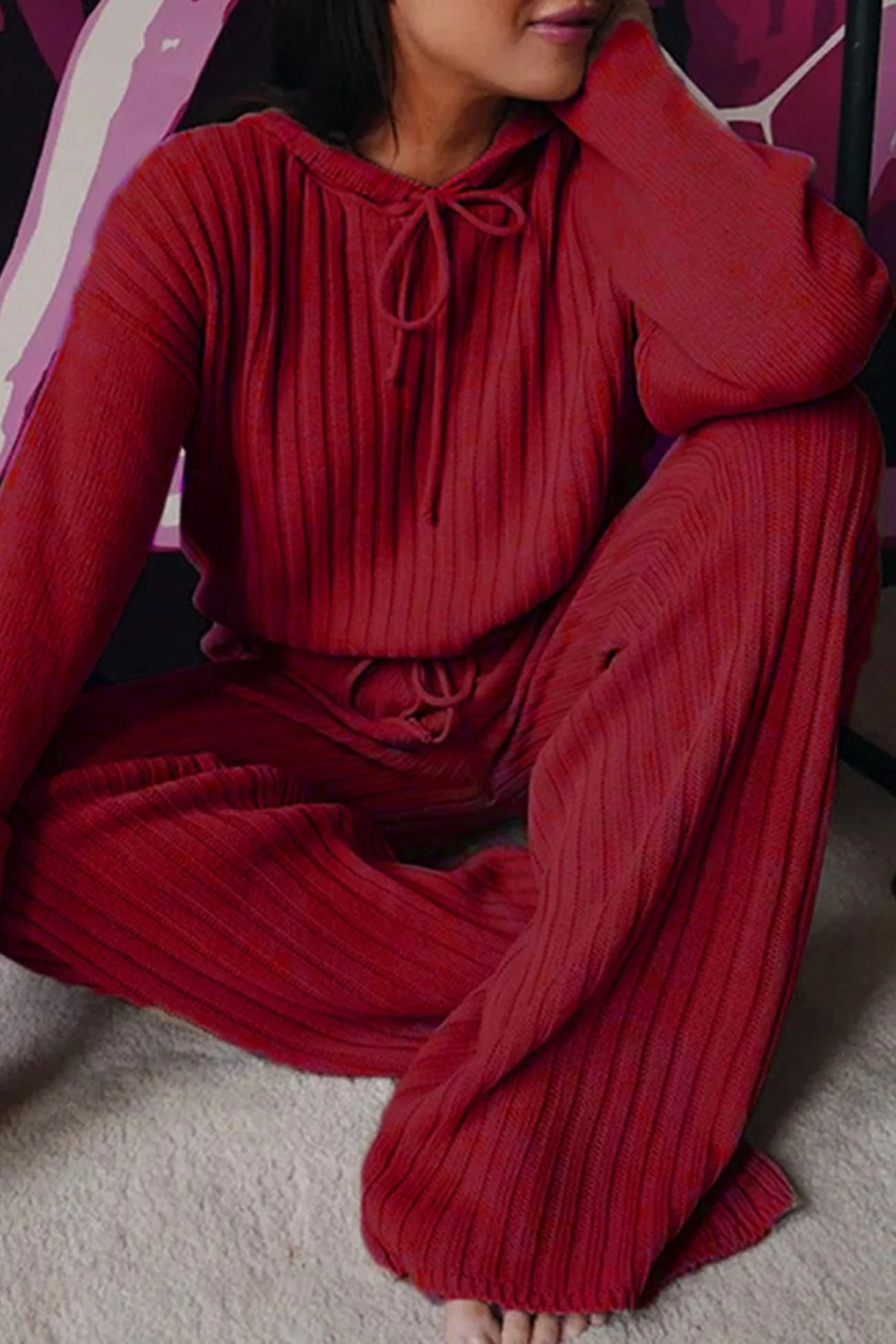 Verónica | Long pants set with a ribbed hoodie and drawstring - Image 7