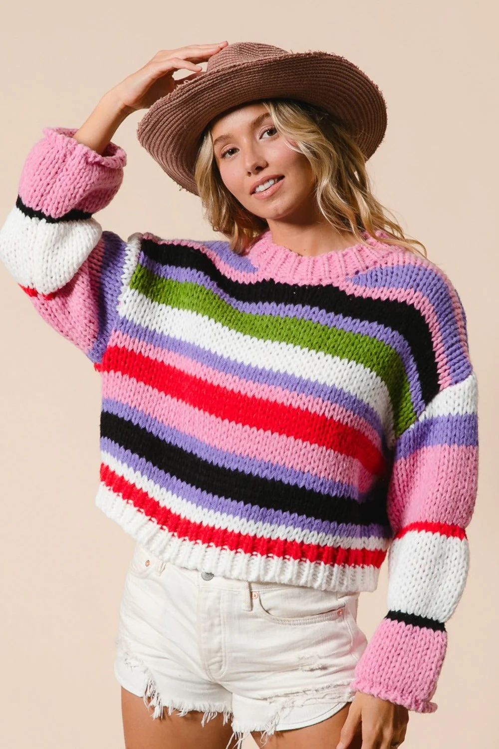 Victoria | Multicolored striped, cropped BiBi sweater