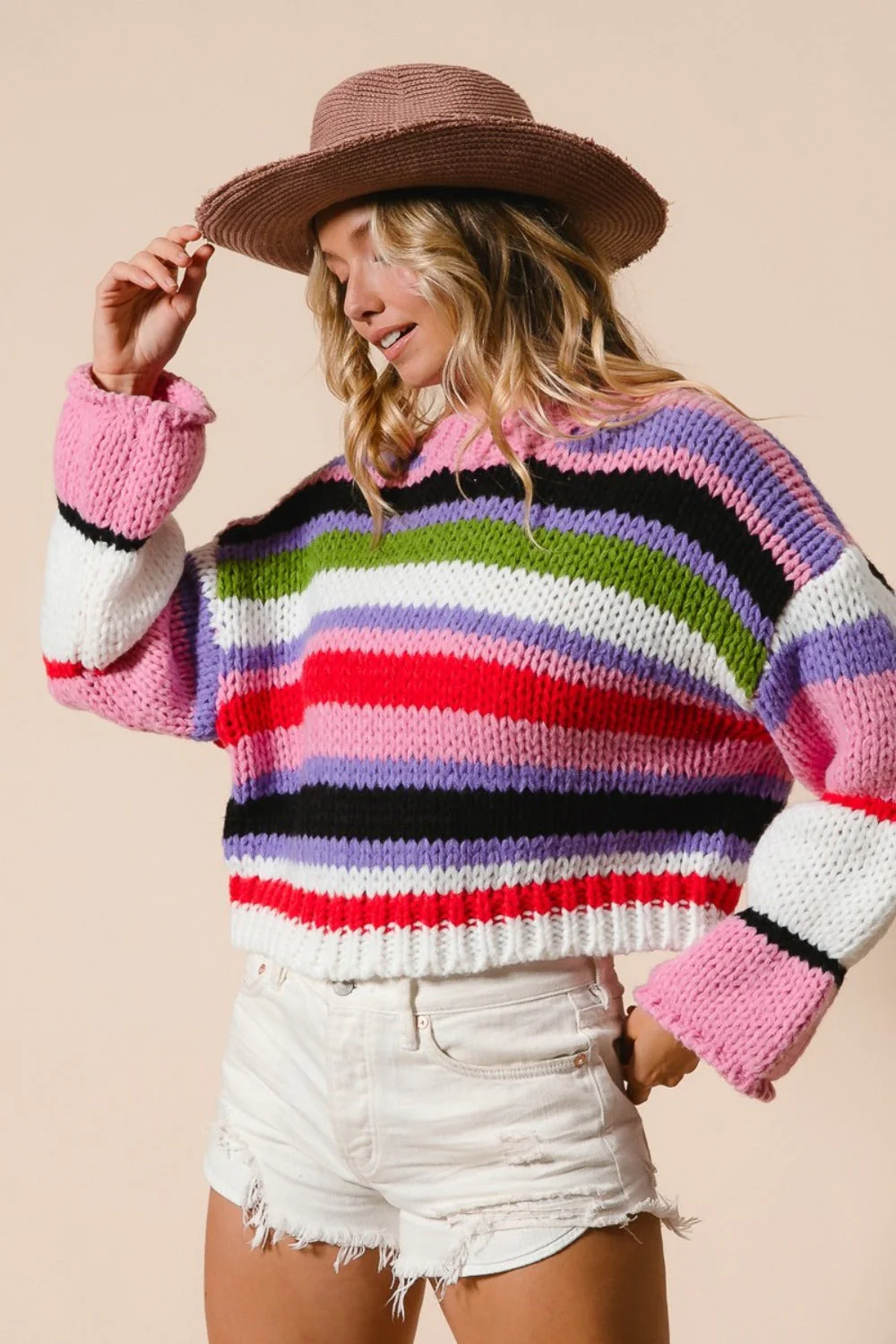 Victoria | Multicolored striped, cropped BiBi sweater - Image 3