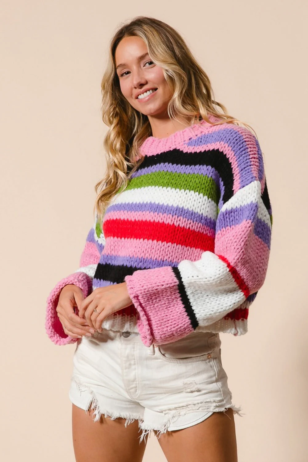 Victoria | Multicolored striped, cropped BiBi sweater - Image 4