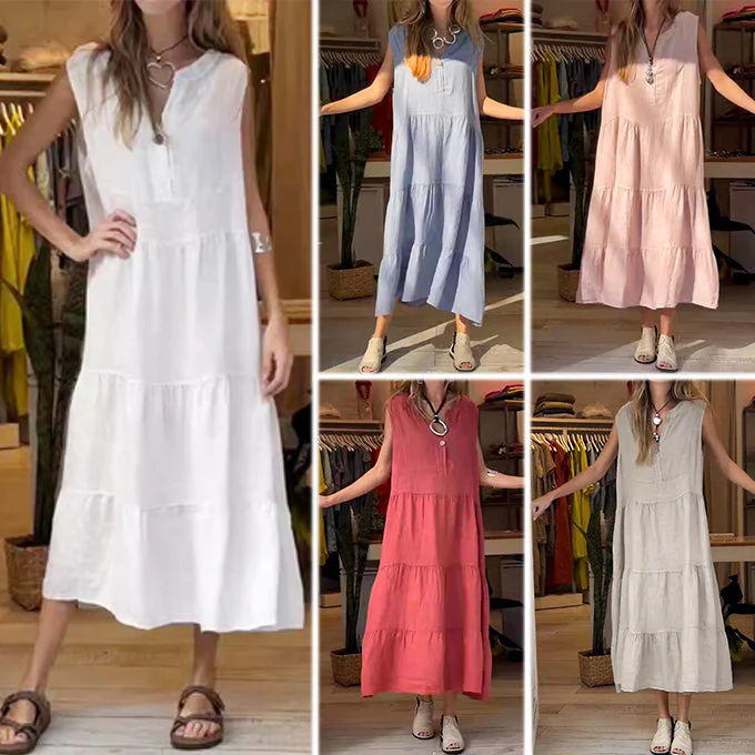 Victoria® | Vesper Solid Color Cotton And Linen Dress For Women