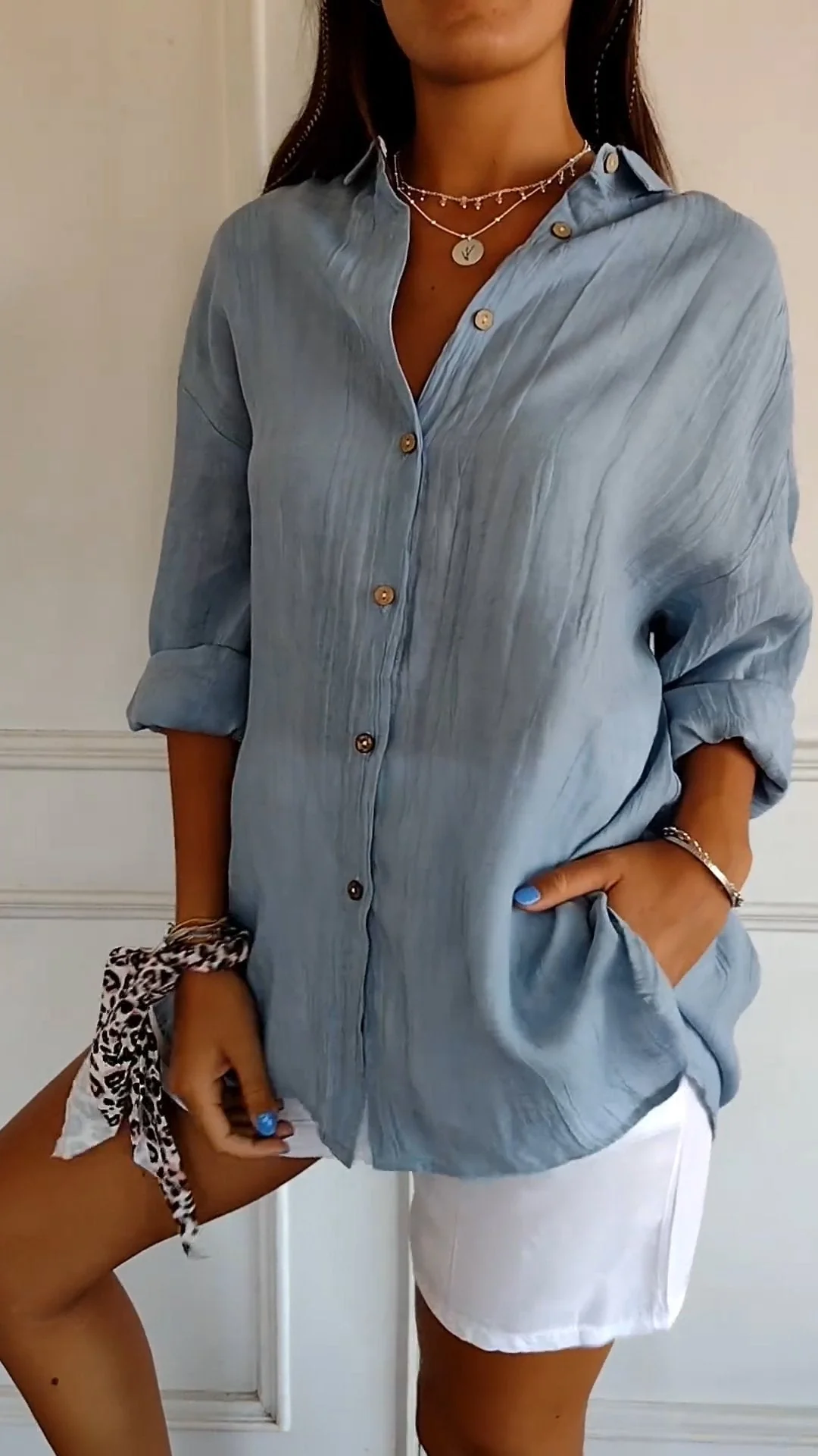 Vilma® | Sky Blue Linen Blouse
