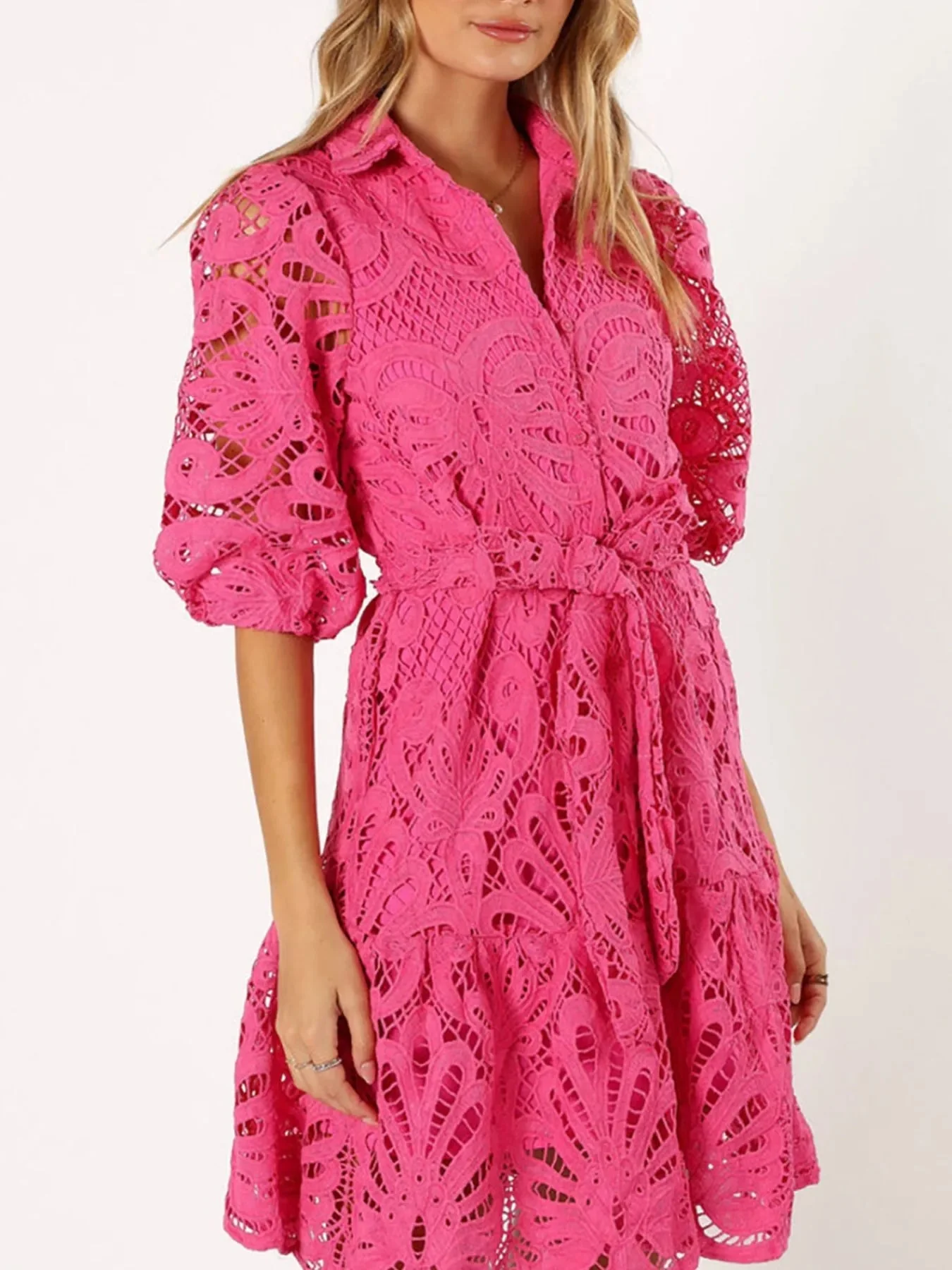 Viola® | Elegant Lace Mini Dress With Tie Waist And Half Sleeves - Image 2