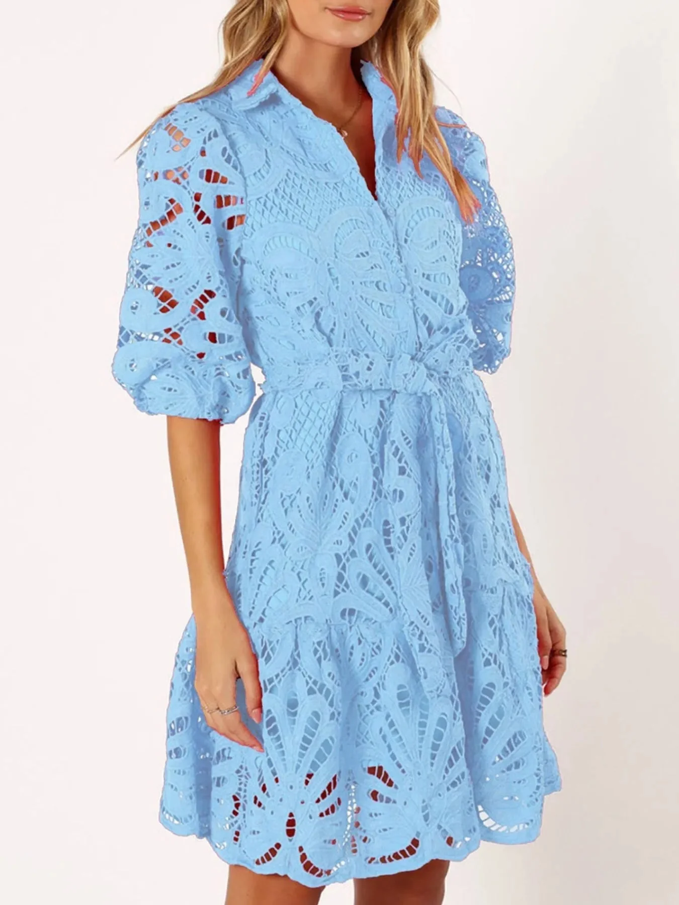 Viola® | Elegant Lace Mini Dress With Tie Waist And Half Sleeves - Image 3