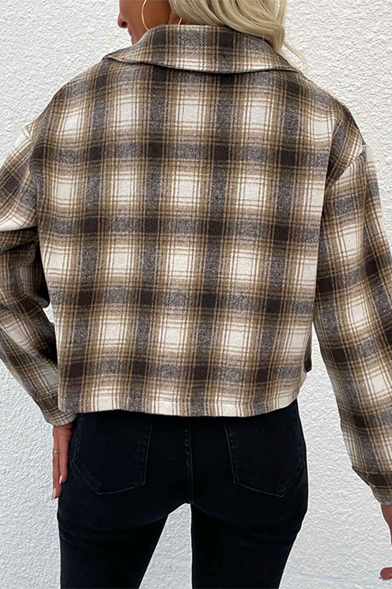 Viola | Khaki lapel check jacket with button placket - Image 6