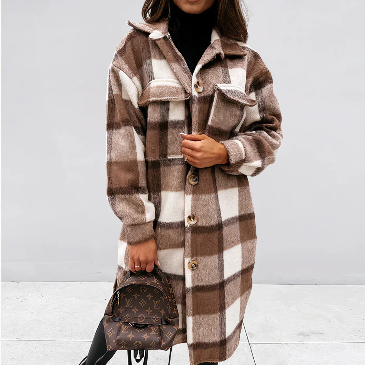 Viola | Long winter coat with checked print - Image 2