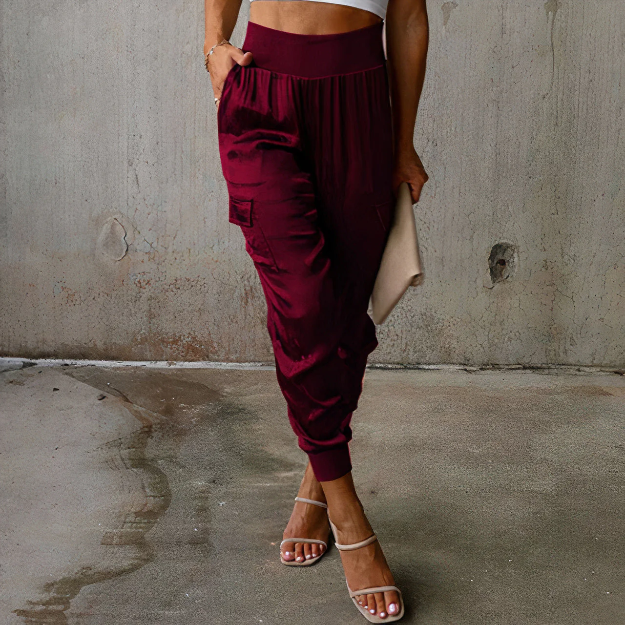 Violeta® | Elegant Cargo Trousers With A Satin Shimmer - Image 5