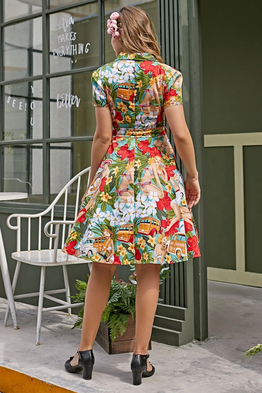 Violeta® | Retro Printed Cotton Midi Shirt Dress With Belt - Image 2