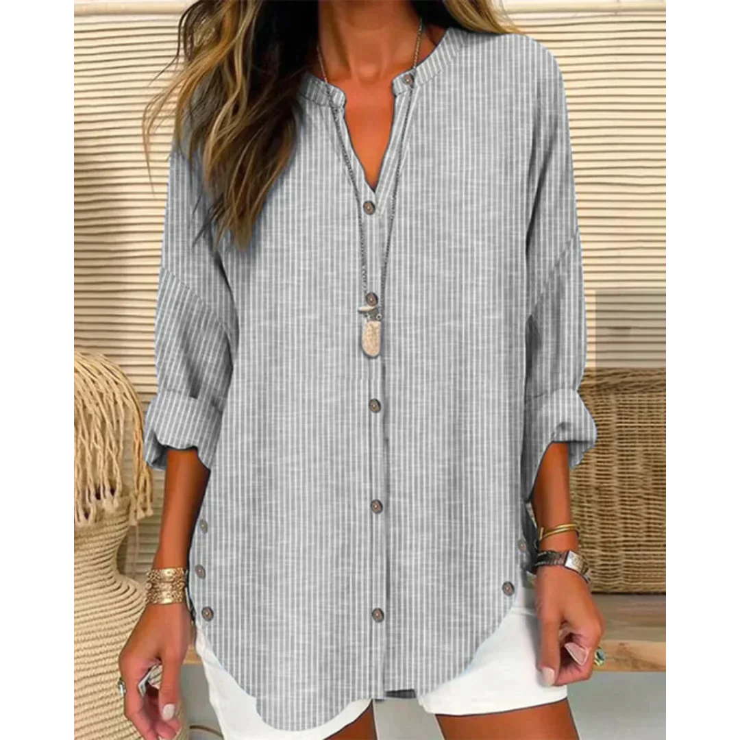 Violeta® | Top With Striped Print On The V-Neck - Image 8