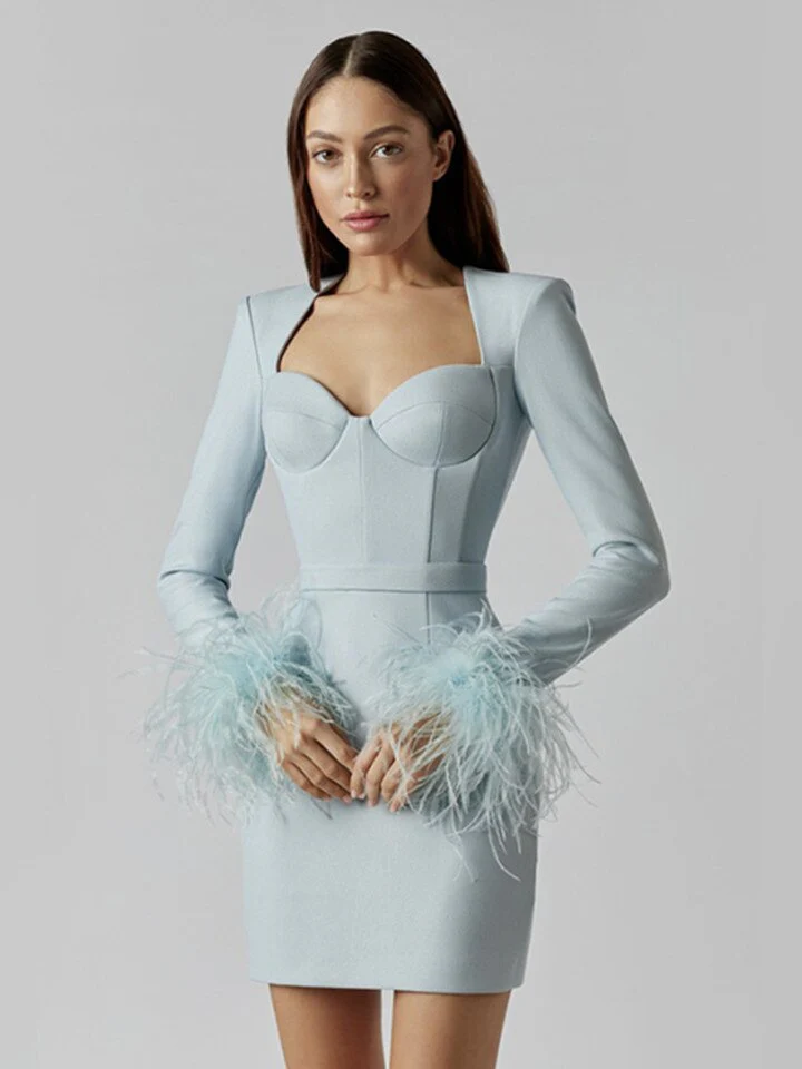 Violeta® | Women's Feather Bodycon Mini Dress - Image 2