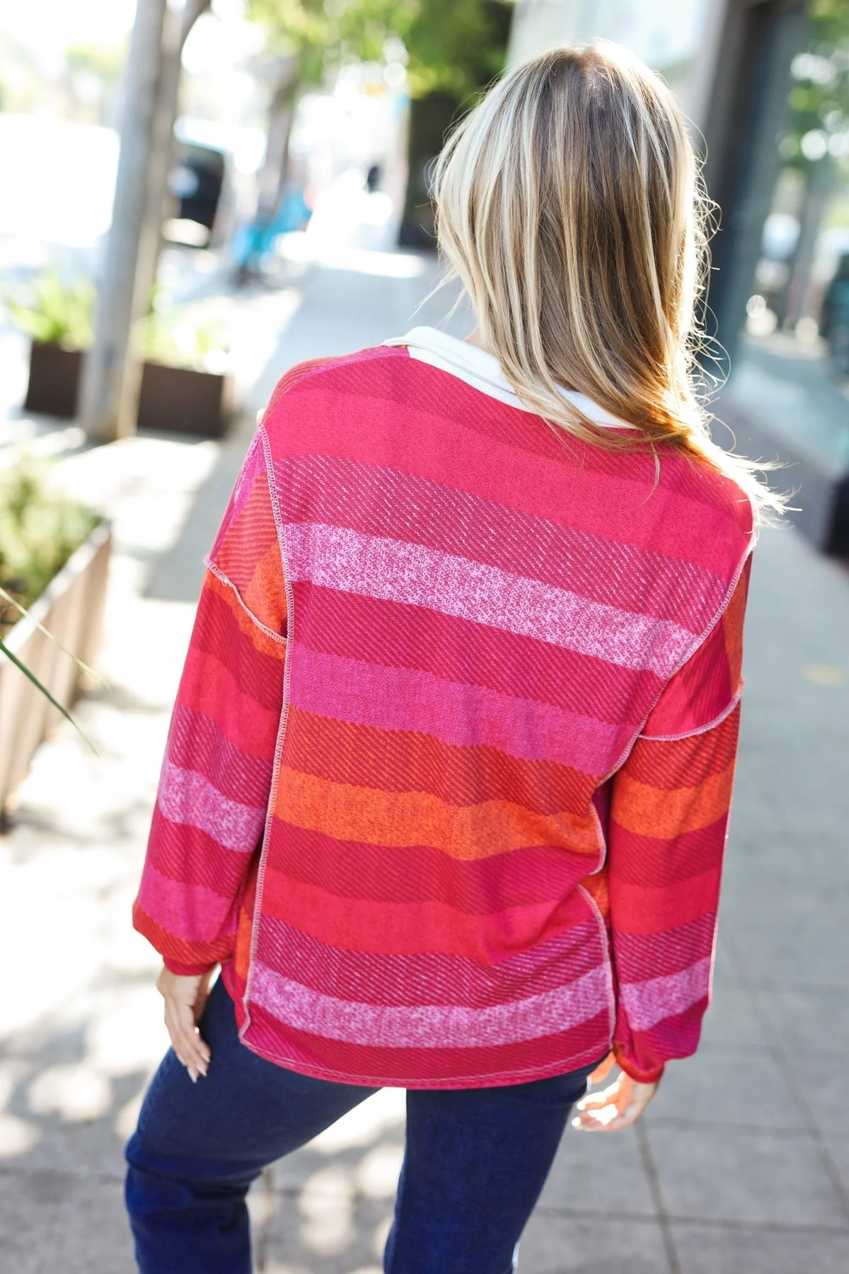 Vittoria | Be Bold Magenta striped button down collar top - Image 18
