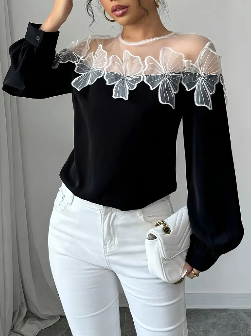 Vittoria® | Elegant Long-Sleeved Blouse Made Of Mesh Fabric - Image 6