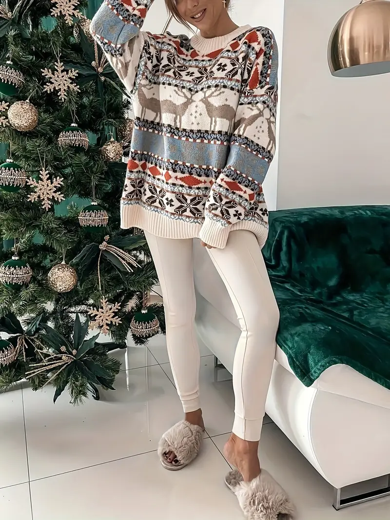 Viviana | Round neck sweater with Christmas print - Image 6