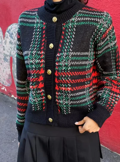 Viviana | Vintage Korean plaid cardigan - Image 3