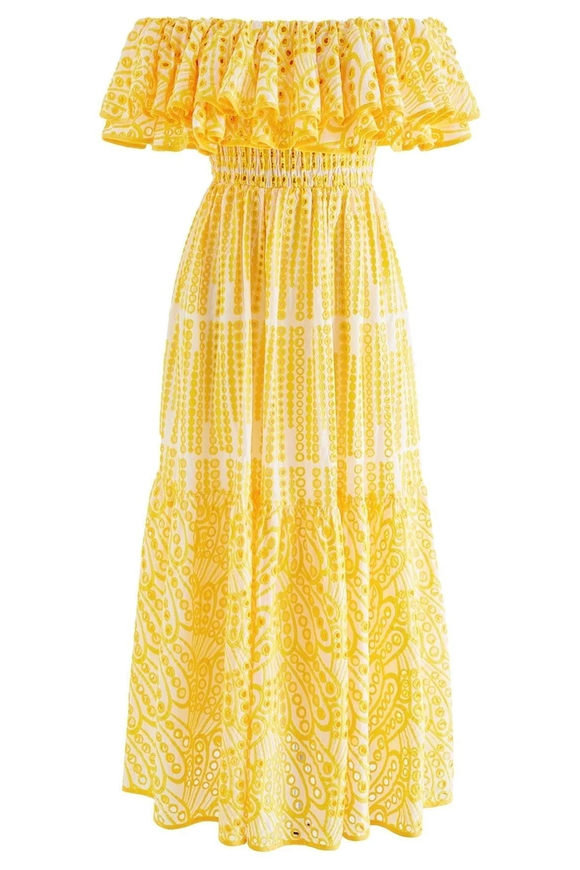 Waleska® | Off-The-Shoulder A-Line Flare Midi Dress With Embroidered Lace - Image 2
