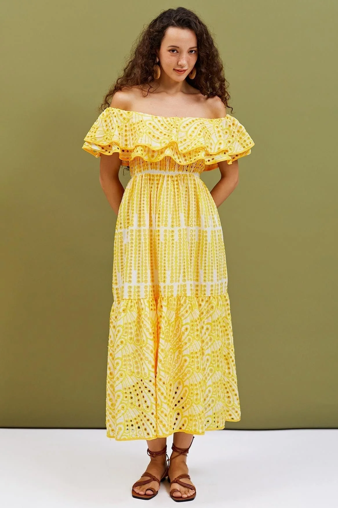 Waleska® | Off-The-Shoulder A-Line Flare Midi Dress With Embroidered Lace - Image 5