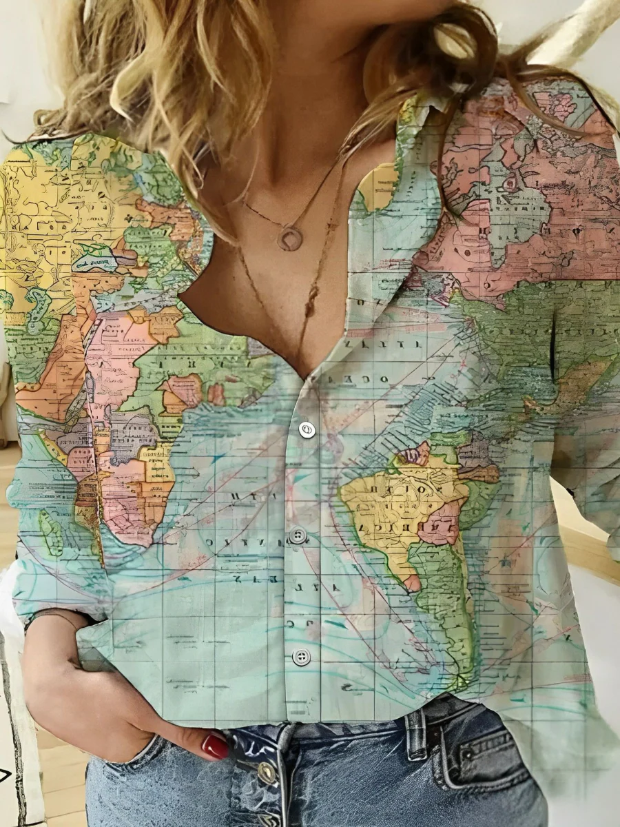 Wanda® | Globe World Map Printed Shirt - Image 2