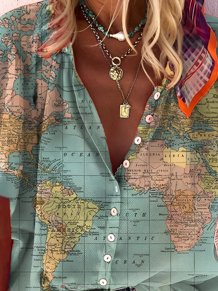 Wanda® | Globe World Map Printed Shirt - Image 4