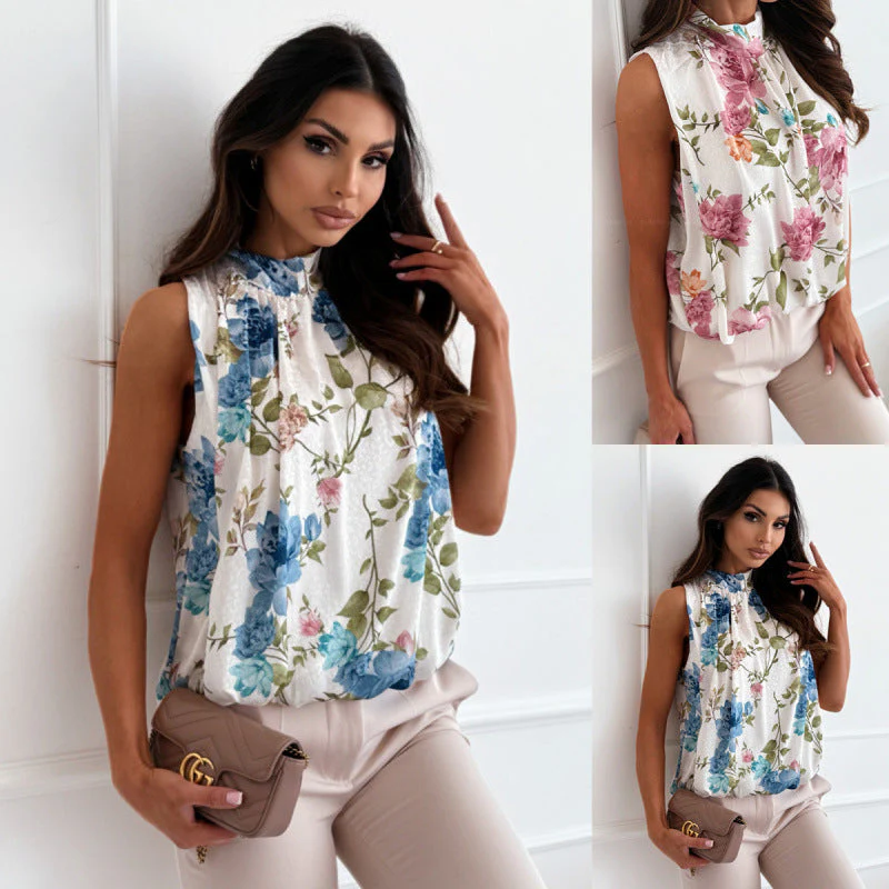 Wilhelmina® | Women'S Floral Pattern Pleated Halter Top Blouse