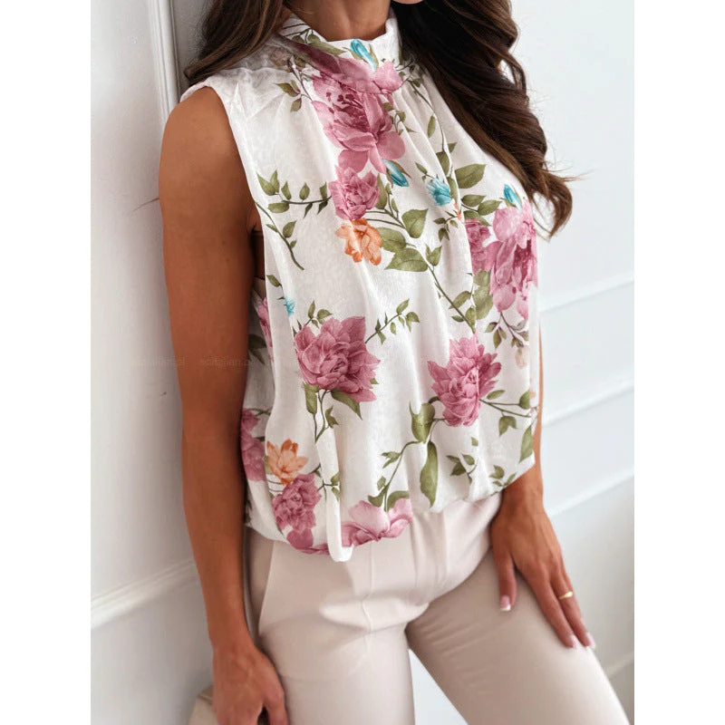 Wilhelmina® | Women'S Floral Pattern Pleated Halter Top Blouse - Image 2