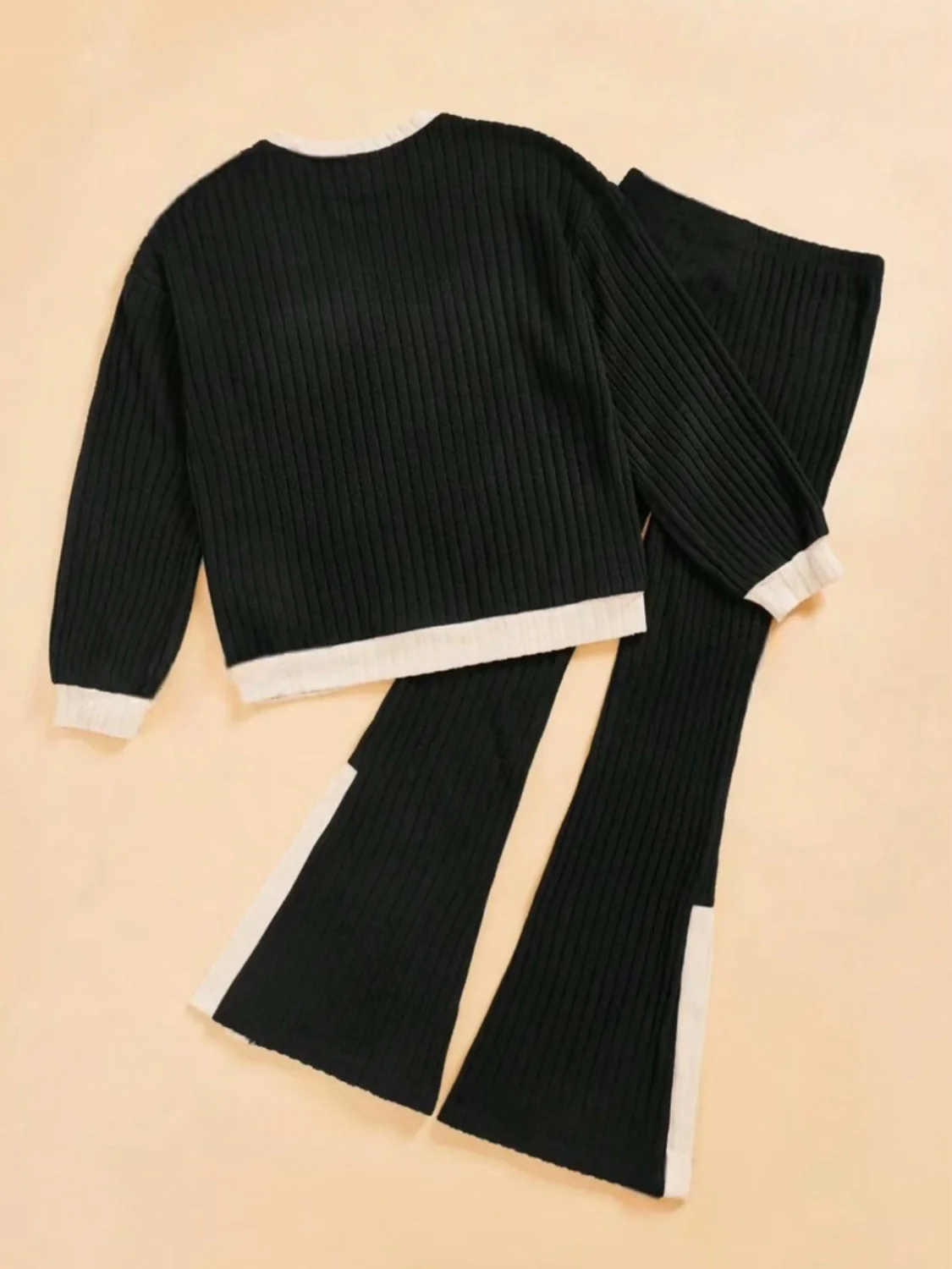 Wilma | Contrast crew neck long sleeve top and bootcut trousers set - Image 12