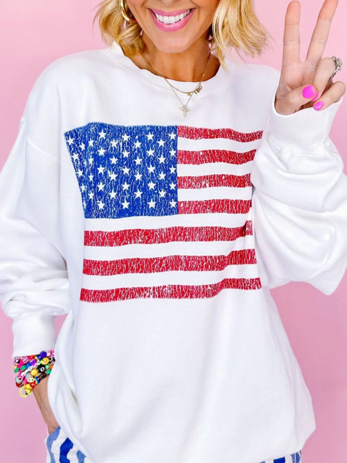 Xandra | Long sleeve crew neck sweatshirt with US flag - Image 2