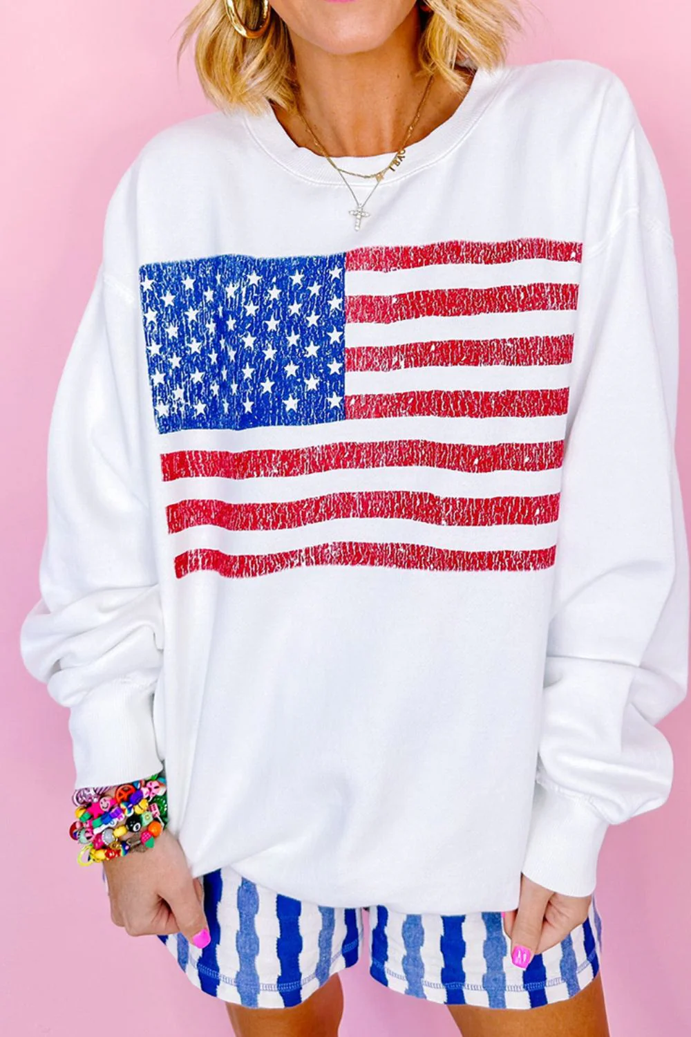 Xandra | Long sleeve crew neck sweatshirt with US flag - Image 3