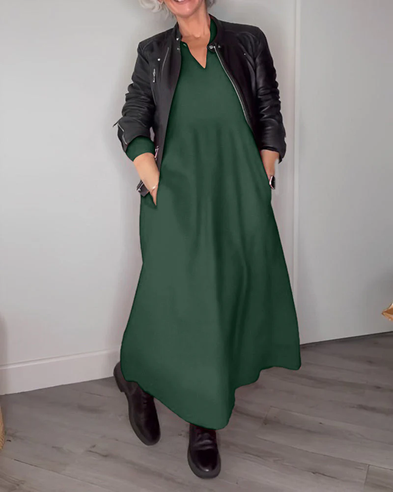 Xaviera | Elegant long dress with V-neck and pockets - Image 10