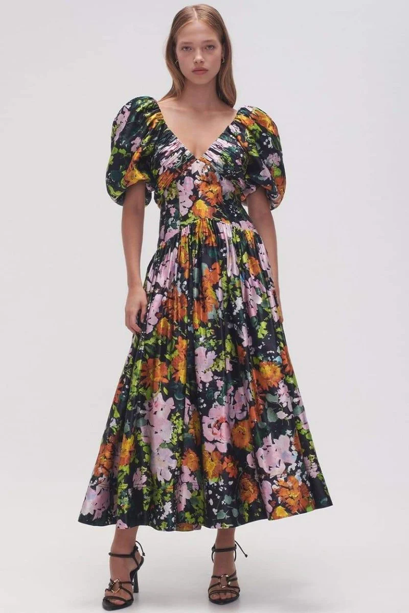 Xaviera® | Printed Midi Dress  With V-Neck And Puff Sleeves - Image 5