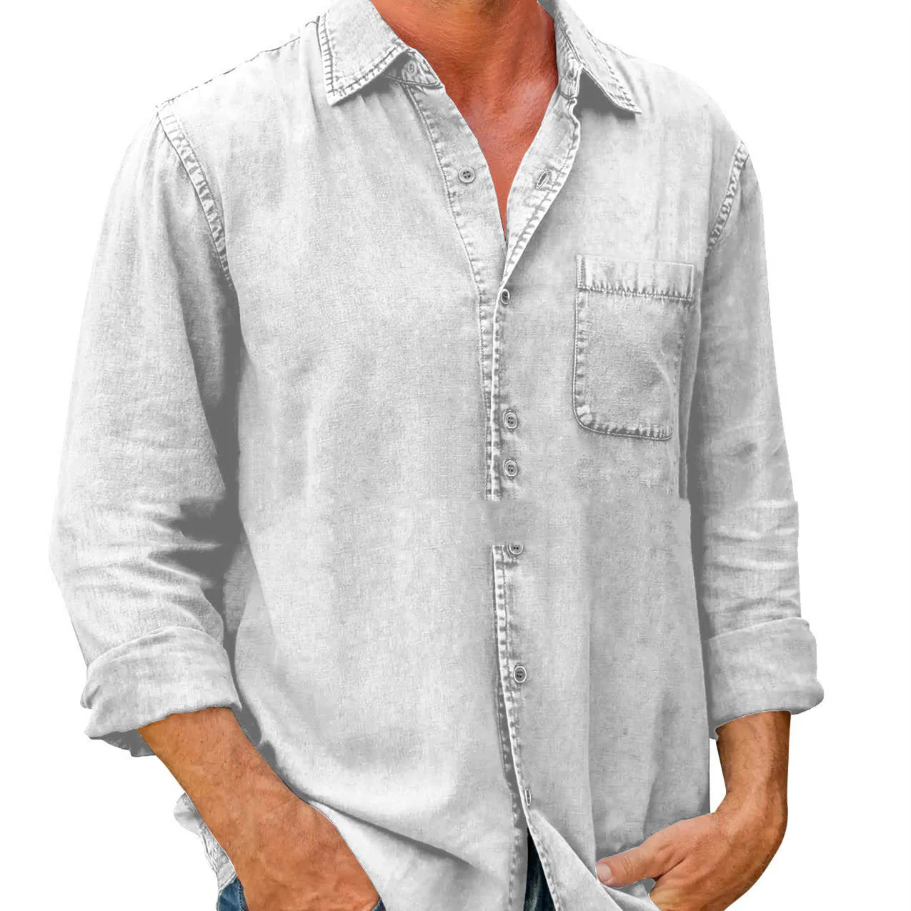 Xenia® | Casual Solid Color Long Sleeve Shirt For Men - Image 5