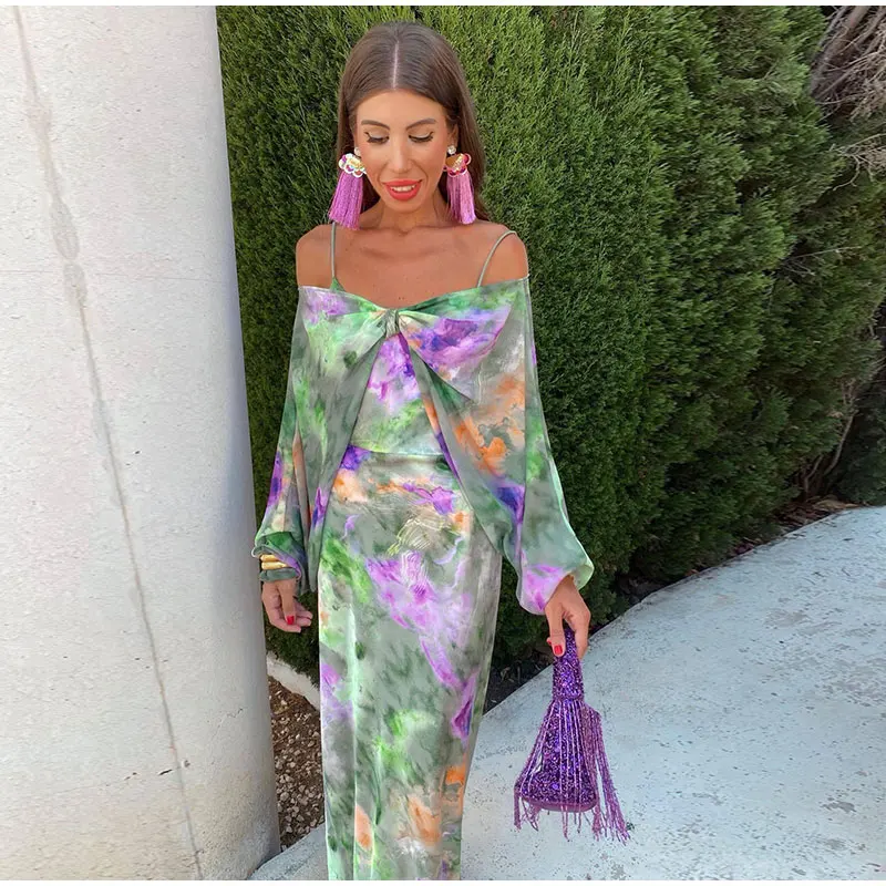 Xenia® | Colorful, Sexy Maxi Dress With Halo Dye Print And Detachable Scarf - Image 2