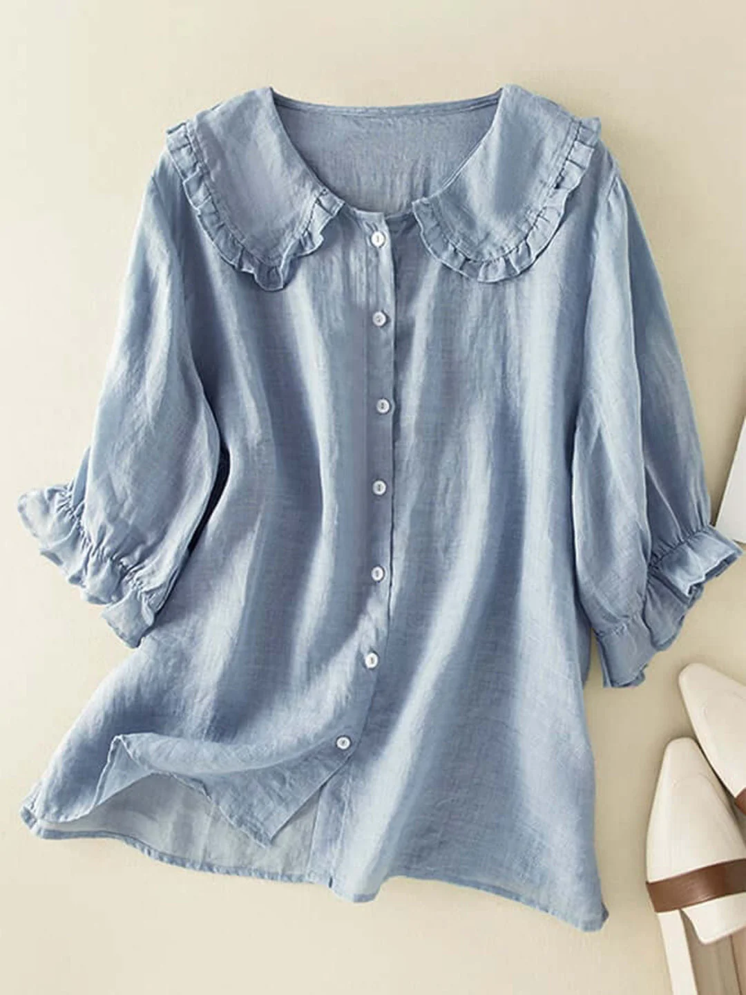 Ximena® | Women'S Button Down Ruffle Neck Shirt