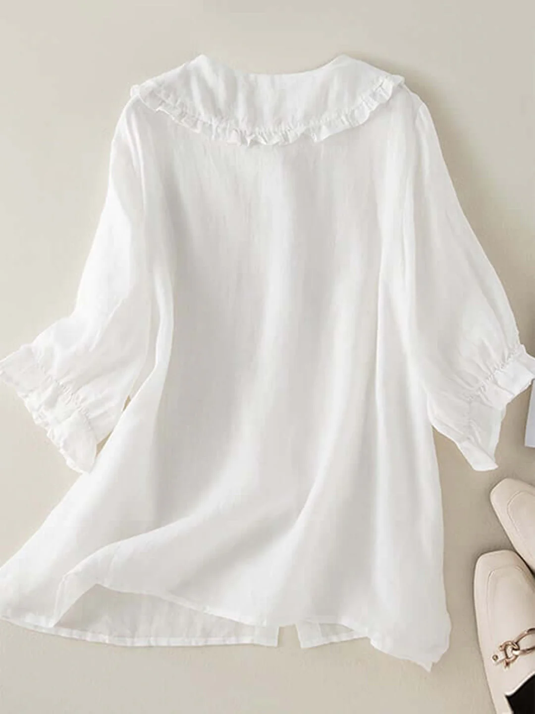 Ximena® | Women'S Button Down Ruffle Neck Shirt - Image 3
