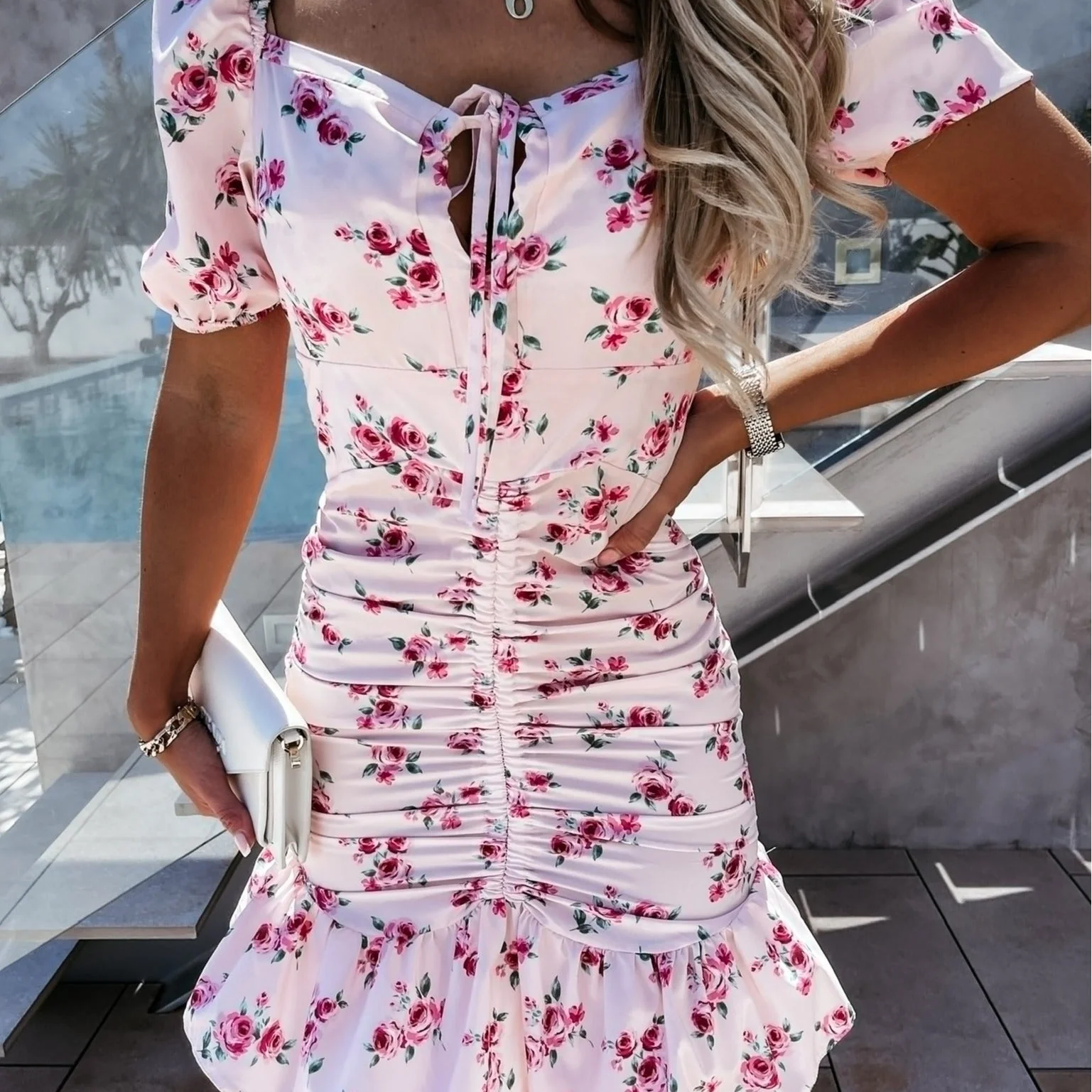 Xiomara® | Women'S Floral Print Ruffled Shirt Mini Dress With Puff Sleeves