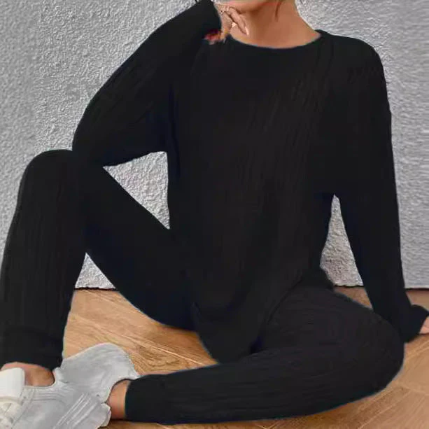 Yadira® | Women'S Comfortable Ribbed Knit Lounge Set With Wide Cut And Long Sleeves - Image 2
