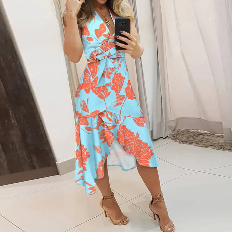 Yanet® | Women'S Asymmetric Maxi Dress With Floral Moulage Design And Adjustable Belt - Image 8
