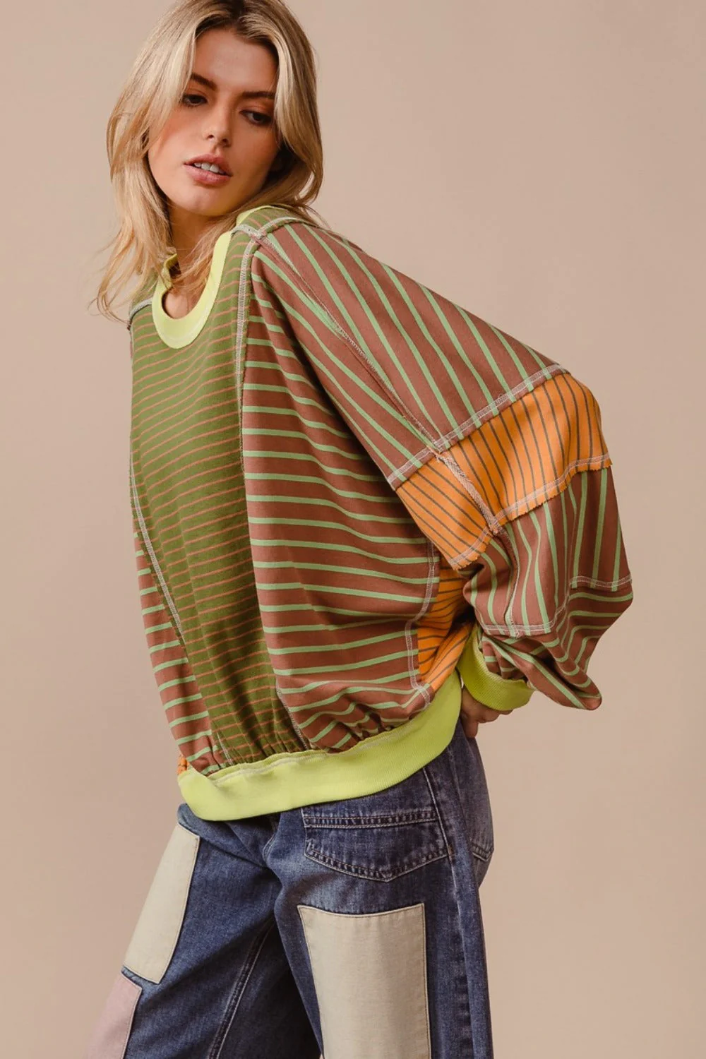 Yara | BiBi color block striped crew neck sweatshirt - Image 2