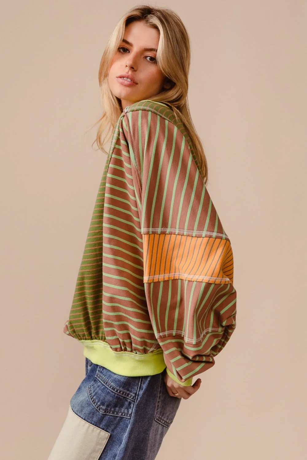 Yara | BiBi color block striped crew neck sweatshirt - Image 3