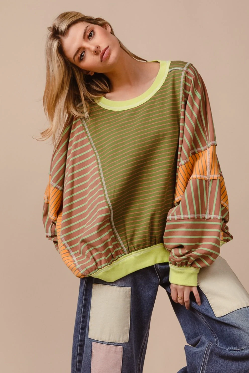 Yara | BiBi color block striped crew neck sweatshirt - Image 4