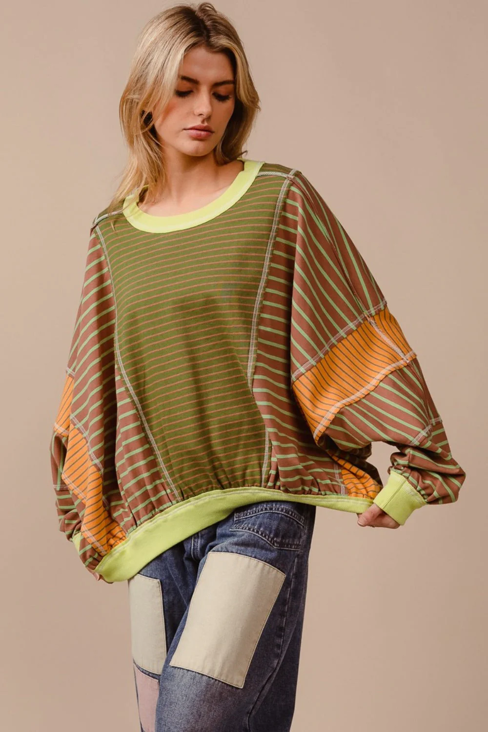 Yara | BiBi color block striped crew neck sweatshirt - Image 5