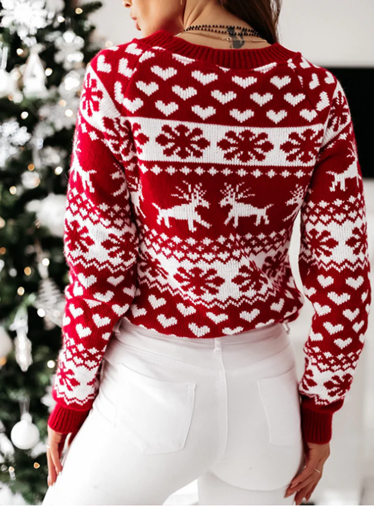 Yara | Festive sweater with a reindeer and snowflake design. - Image 3