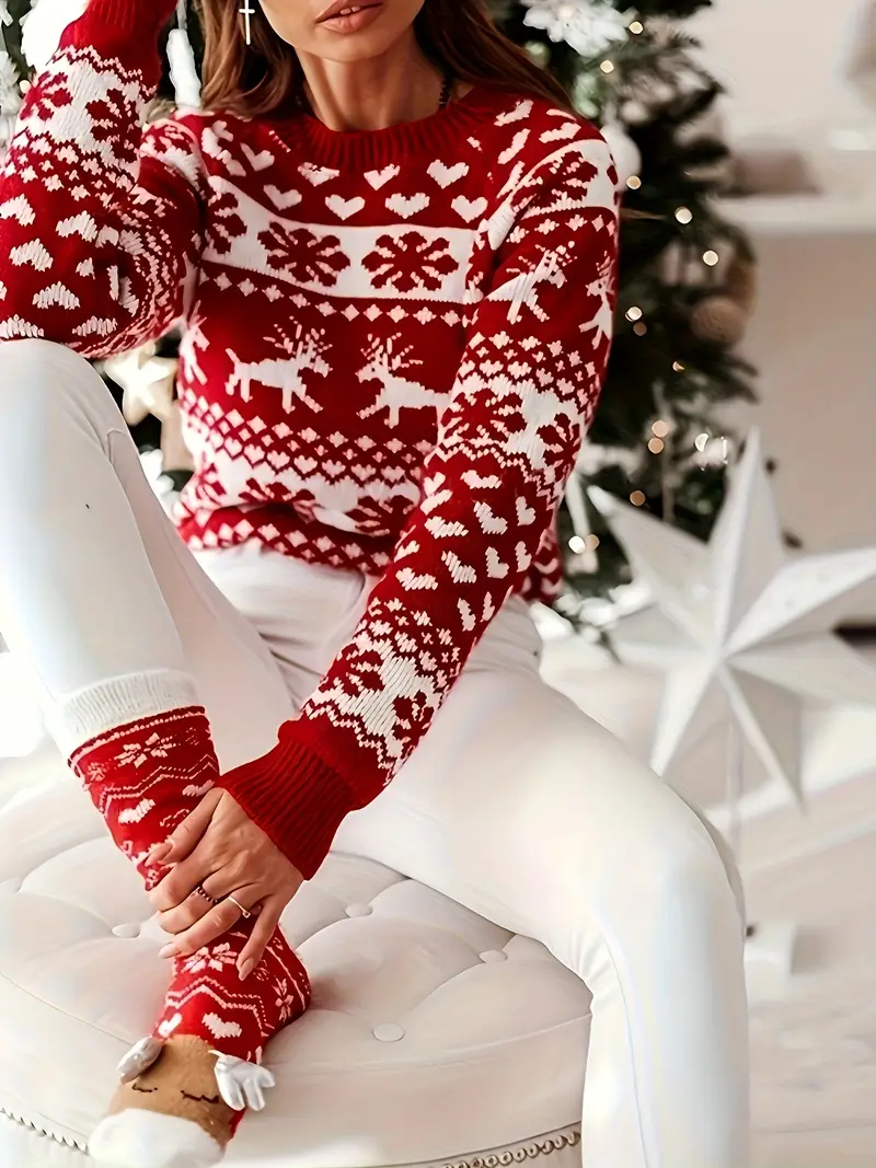 Yara | Festive sweater with a reindeer and snowflake design. - Image 4