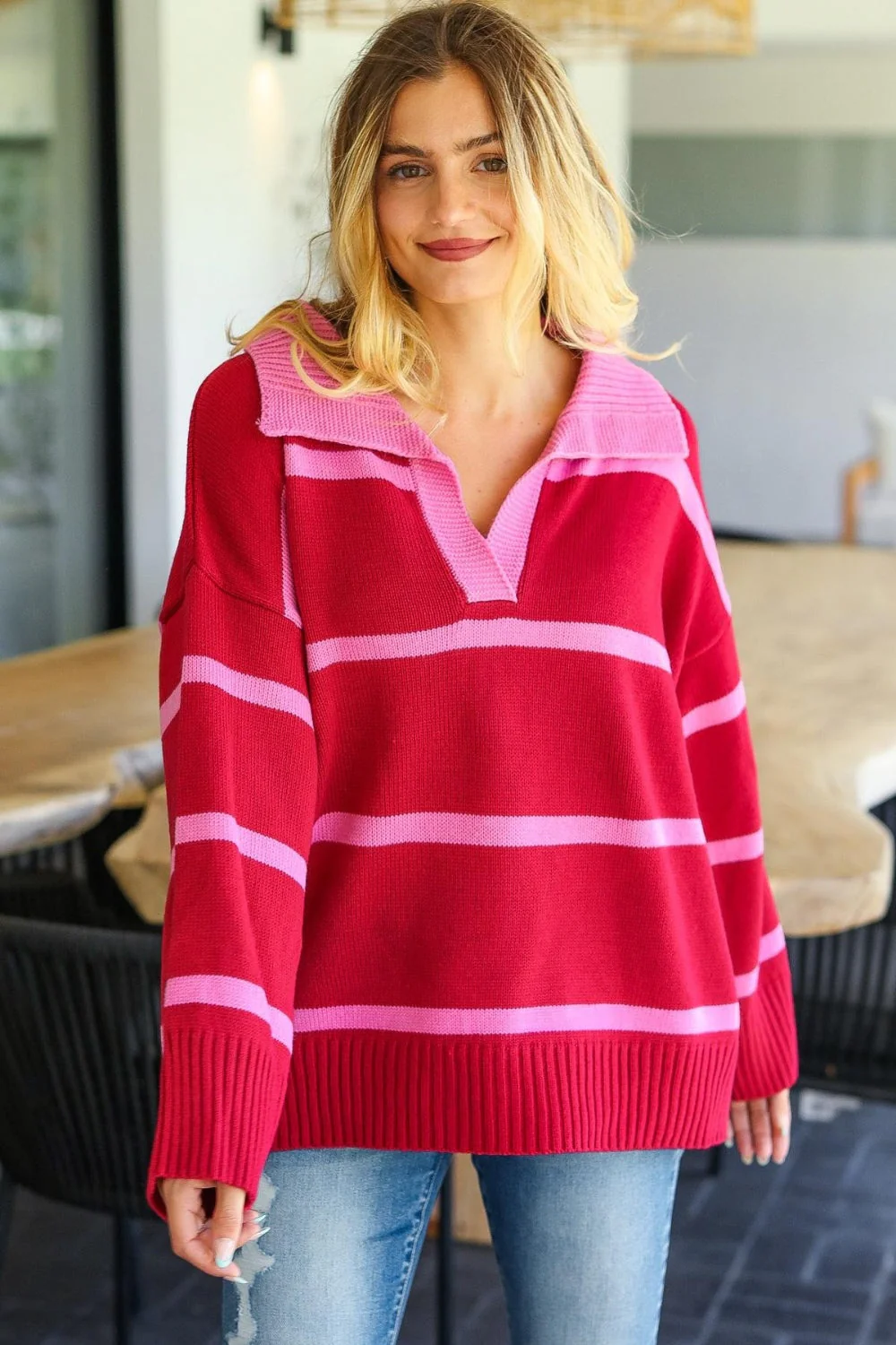 Yasmina | Striped contrast sweater with collar from Haptics - Image 4
