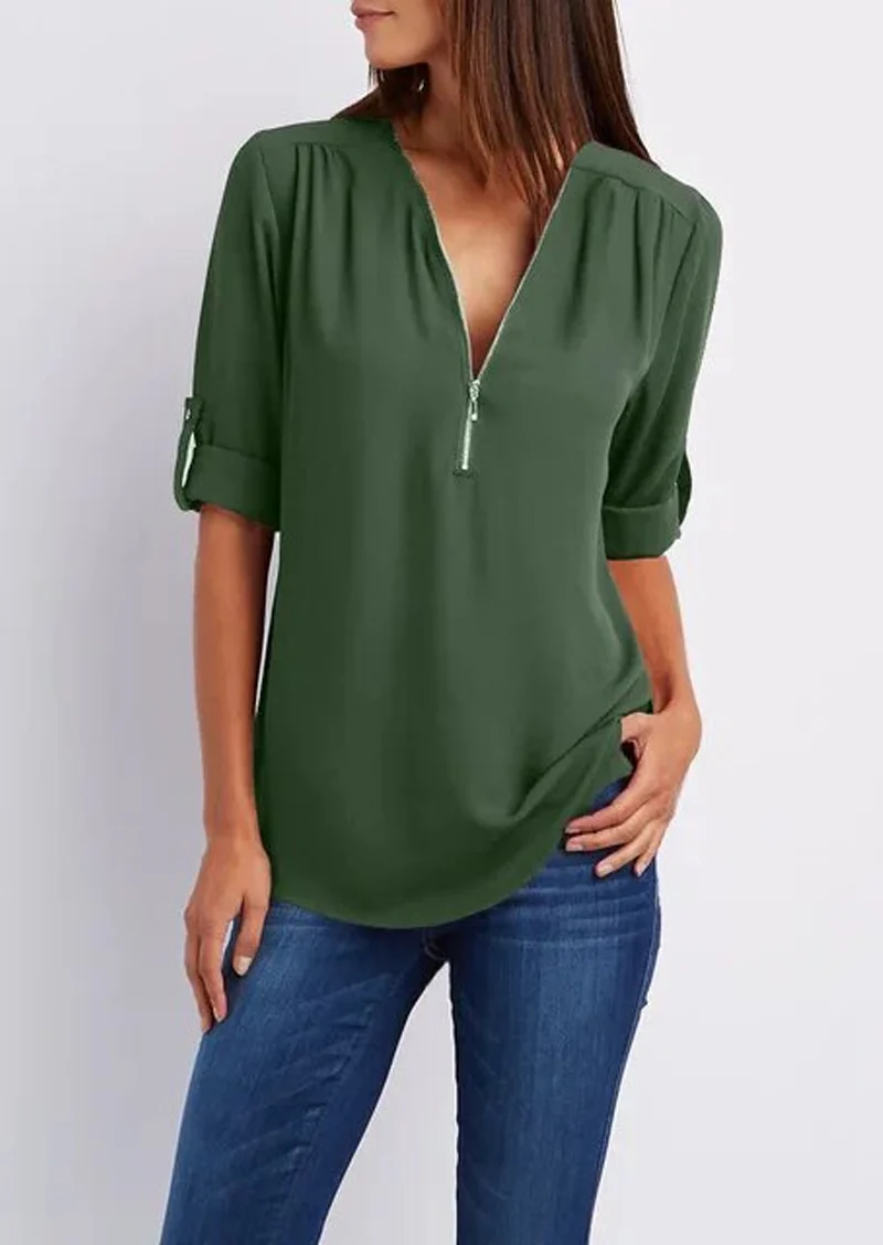 Yasmina® | V-Neck Blouse With Zip - Image 3