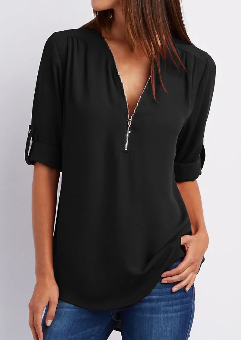 Yasmina® | V-Neck Blouse With Zip - Image 8